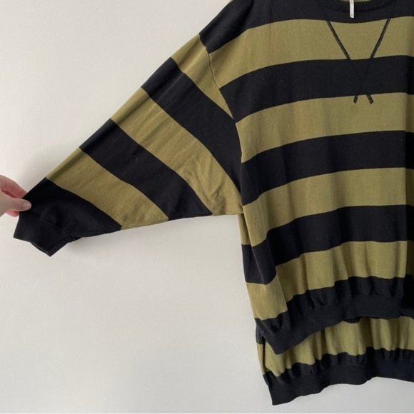 Free People Surfin On Your Stripes Green Black Knit Sweater XS - Picture 6 of 7